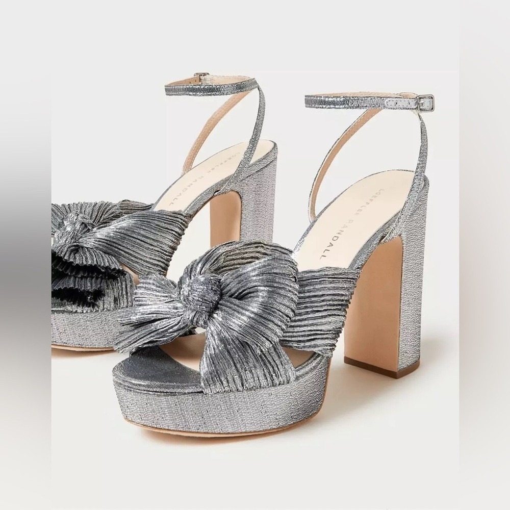 Loeffler Randall Silver Natalia Platinum Platform Bow Heel Size 9